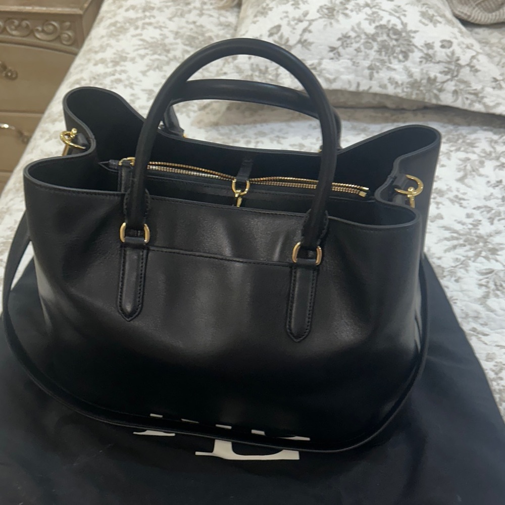 Ralph Lauren Black Leather Tote with Gold Accents - Picture 2 of 9